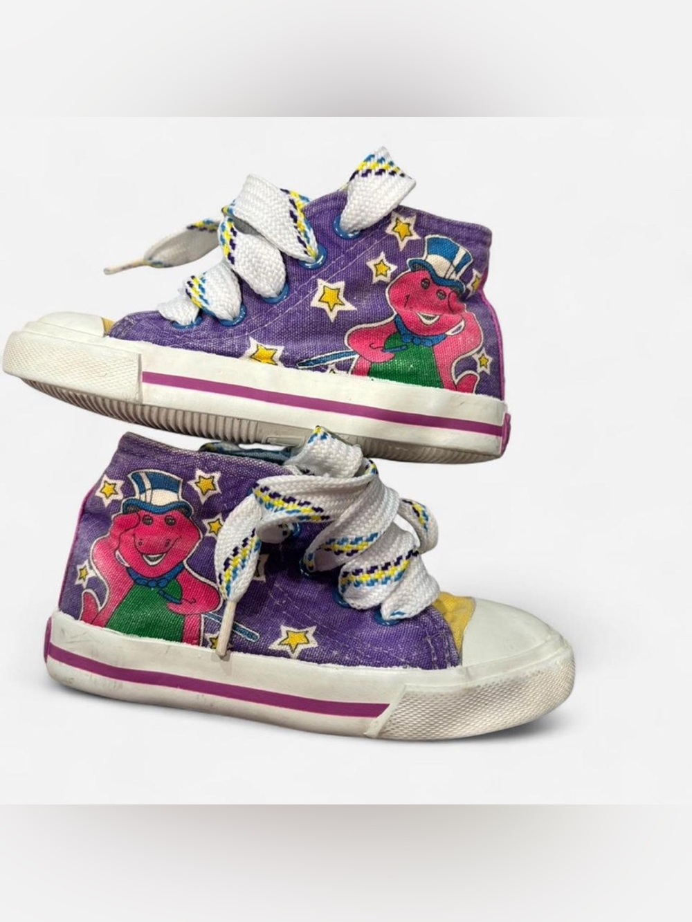 Vintage BARNEY Purple Dinosaur Lace Up Shoes Toddler Size 7 1993 Magician